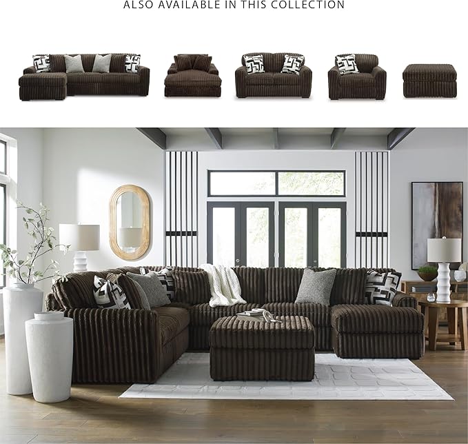 Signature Design by Ashley Midnight-Madness Modern Upholstered Oversized Chair with Reversible Cushions, Dark Brown