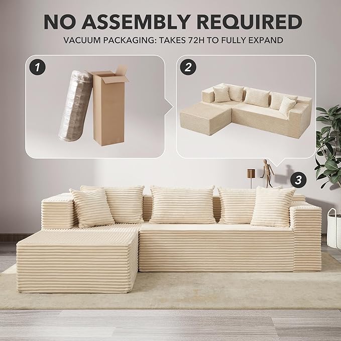 Modular Sectional Sofa Cloud Sectional Couch, 106" Comfy L Shaped Couches for Living Room,Oversized Sofa Sleeper with Deep Seat, No Assembly Required