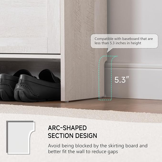 Narrow Shoes Storage Cabinet, Entryway Storage with 2 Flip Drawers, Farmhouse Shoe Organizer with Removable Shelves, Anti-Drop Top Fence, 40.4H x 31.4W (Warm White Grayish) - Image 7
