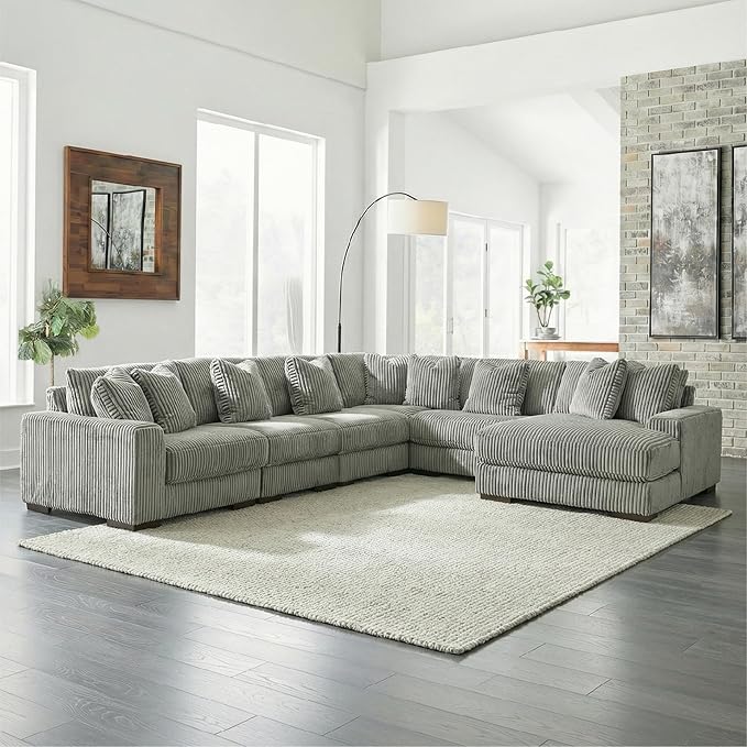 Signature Design by Ashley Contemporary Lindyn U-Shape Left-Arm Facing 6-Piece Sectional with Chaise and Reversible Cushion, Gray