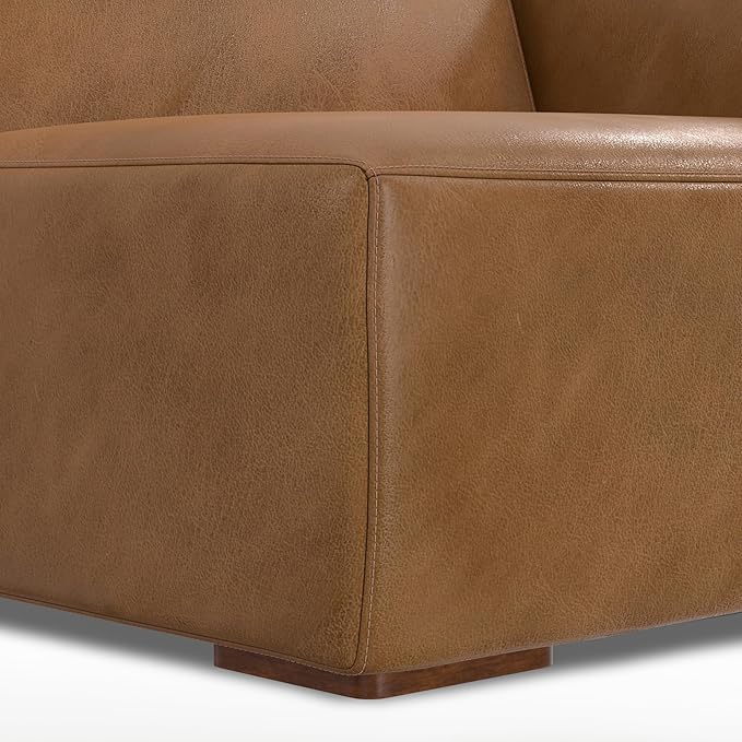 SIMPLIHOME Rex Right-Arm Sofa Module in Full-Grain Genuine Leather, Caramel Brown, 44-inches Wide, Handcrafted Modern-Style Right-Arm Accent Chair for Living Room and Family Room