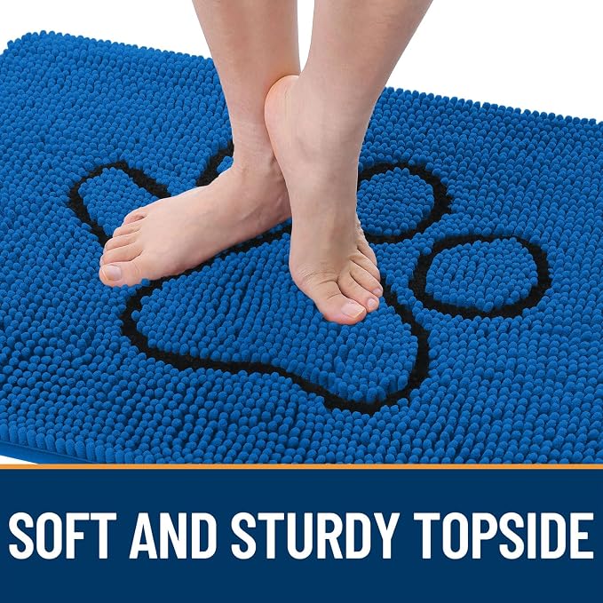 OLANLY Dog Door Mat for Muddy Paws 48x30, Paw Print Design, Absorbs Moisture and Dirt, Non-Slip Washable Doormat, Quick Dry Chenille Mud Mat for Dogs, Entry Indoor Entryway Carpet, Deep Navy Blue - Image 4