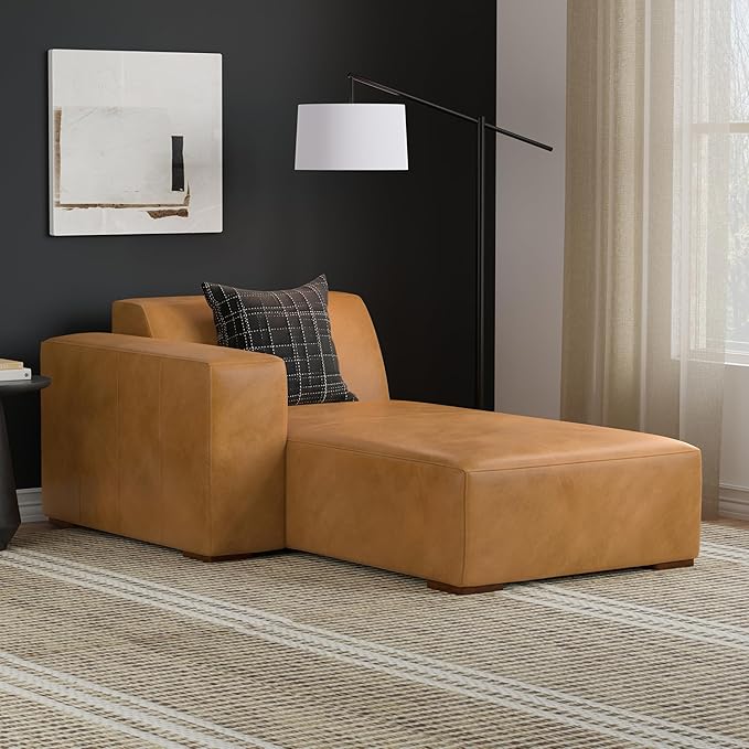 SIMPLIHOME Rex Left Chaise Sofa Module in Full-Grain Genuine Leather, Sienna, 44-inches W x 69.5-inches D, Handcrafted Modern-Style Left-Arm Chaise Lounge Chair for Living Room and Family Room