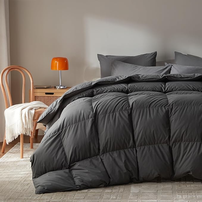 Goose Feather Down Fiber Comforter Full Size,100% Organic Cotton Duvet Insert,All-Season Luxury Duvet Insert with Baffle Box Design, 750+Fill Power Hotel Collection Bedding Comforter