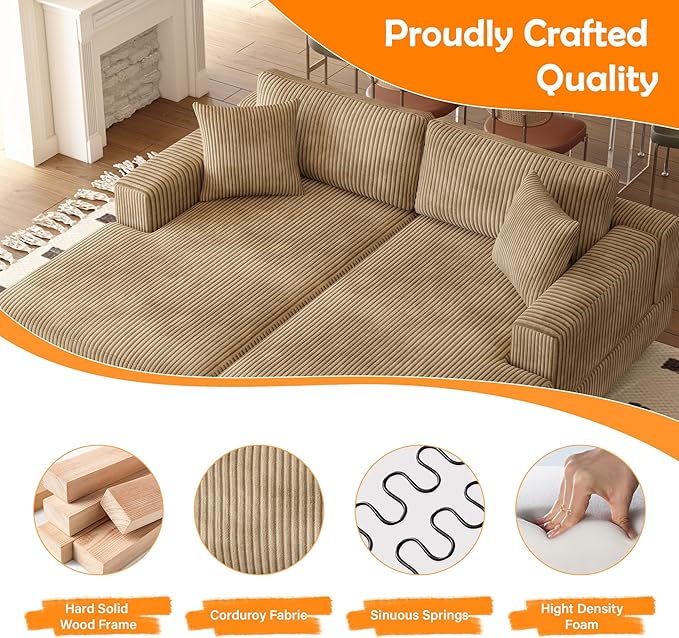 69-inch Oversized Chaise Recliner Lounge Deep Seat Upholstered Sleeper Daybed with 4 Pillows,Soft Corduroy Loveseat Double Chaise Sofa Couch Extra Wide Sleeper Chair Sofabed for Living Room Bedroom