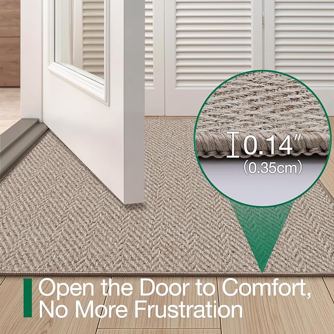 LUMI Ultra Thin Indoor Door Mat for Entrance 32"x48", Non Slip Entryway Mat, Low Profile Doormat, Unique Herringbone Design Carpet for Inside, Patio, Porch, Dark Beige - Image 3