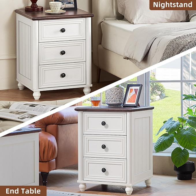 RWYHG 18" Farmhouse Night Stand, White Wood Nightstand with 3 Drawers, Bedside End Table with Storage and Roman Column, Bed Side Tables Cabinet for Bedroom, Living Room, and Closet - Image 7