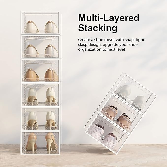 SEE SPRING X-Large Shoe Storage Box Fit Size 11, Clear Plastic Stackable Shoe Organizer for Closet, Space Saving Foldable Shoe Rack Sneaker Container Bin Holder, 12 Pack Clear - Image 4