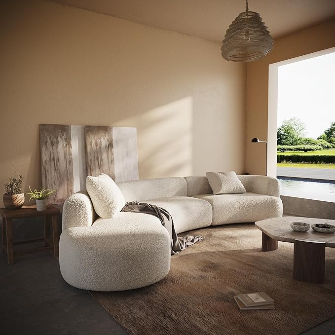 Acanva Modern Curved Sectional Living Room Couch, Minimalist Comfy Boucle Fabric Modular Sofa for Apartment, Home Office, 153" W Left Hand Facing, White