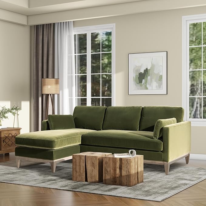Jennifer Taylor Home Knox 89" Modern Farmhouse Reversible Chaise Sectional Sofa, Olive Green Performance Velvet