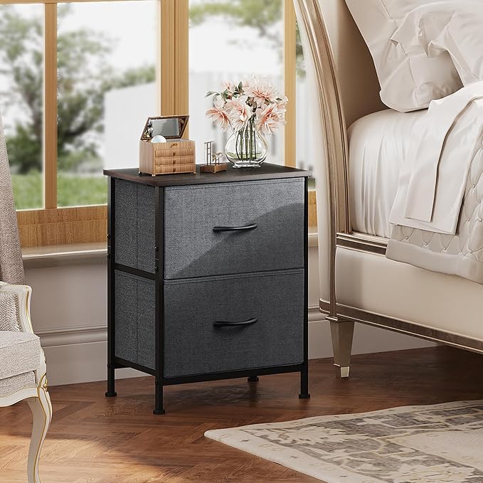 WLIVE Nightstand, 2 Drawer Dresser for Bedroom, Small Dresser with 2 Drawers, Bedside Furniture, Night Stand, End Table with Fabric Bins for Bedroom, Closet, Entryway, College Dorm, Dark Grey - Image 2