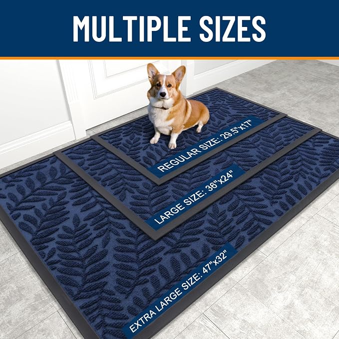 OLANLY Door Mat Indoor Outdoor Entrance, 29.5x17, Waterproof All-Weather All-Season Doormat, Sturdy Natural Rubber, Stain and Fade Resistant, Low Profile, Easy Clean Patio Entryway Mat, Navy Blue - Image 3