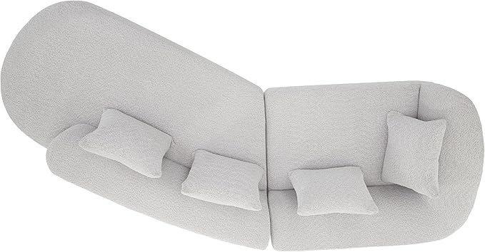 Merax 116" Curved Polyester Sectional Sofa, Modern Pearl Upholstery 3 Seat Cloud Couch with Chaise Lounge & 4 Pillows for Living Room, White+Gray