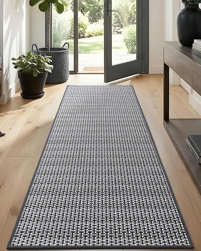 DEXI Hallway Runner Rug 2'x6', Non Slip Rubber Backed Runners Carpet, Ultra Thin Entryway Rugs Indoor for Kitchen Hallway Entrance Bedroom, Grey and White by DEXI