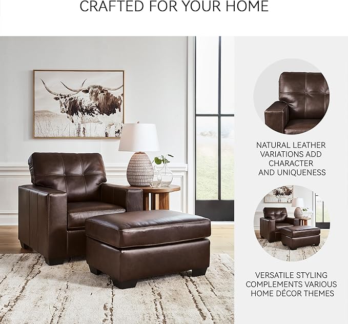 Signature Design by Ashley Santorine Classic Tufted Leather Match Chair, Dark Brown