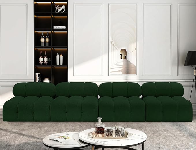 Meridian Furniture 611Green-S136B Ames Collection Modern | Contemporary Modular Sofa with Rich Green Boucle Fabric, Modular to Create Infinite Configurations, 136" W x 34" D x 28" H, Green