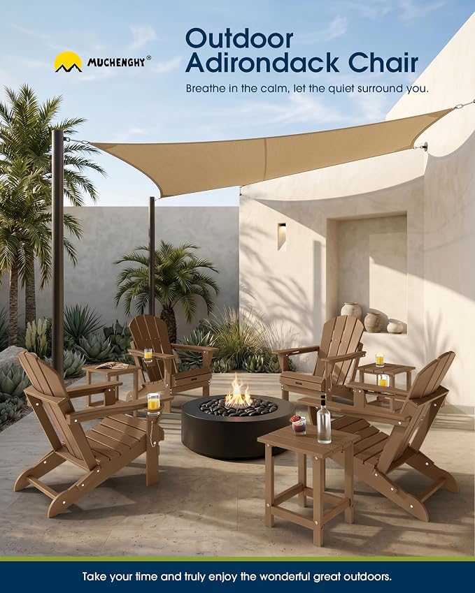 MUCHENGHY Folding Adirondack Chairs 6 Pack, Patio Chairs, Lawn Chairs, Outdoor Chairs, Adirondack Chair Plastic, Fire Pit Chairs, Weather Resistant with Cup Holder for Deck, Backyard, Garden(Teak) - Image 9