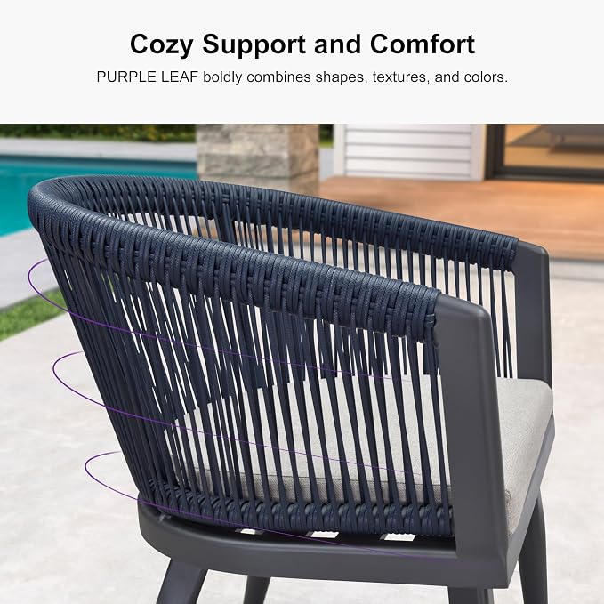 PURPLE LEAF Outdoor Dining Set for 8 All-Weather 10 Pieces Patio Aluminium Dining Oversized Table and Rope Weave Chairs Included Cushions for Backyard Indoor Kitchen Patio Furniture Set Gray and Navy - Image 4