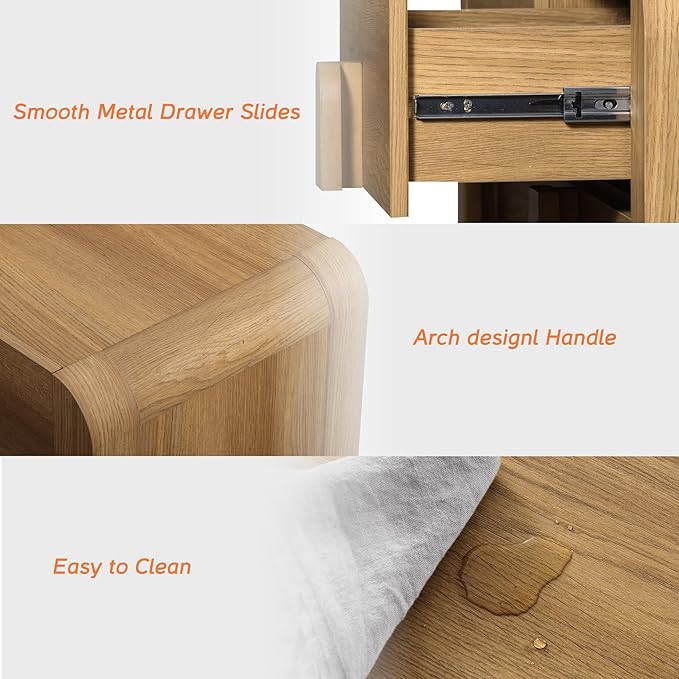 WAMPAT Dresser and Nightstand Sets, 47.2" W Mid Century Modern Chest of Drawers, Wood 6 Drawer Dresser & Nightstand with Charging Station, Curved Profile Design (Light Walnut, 3 PCS)