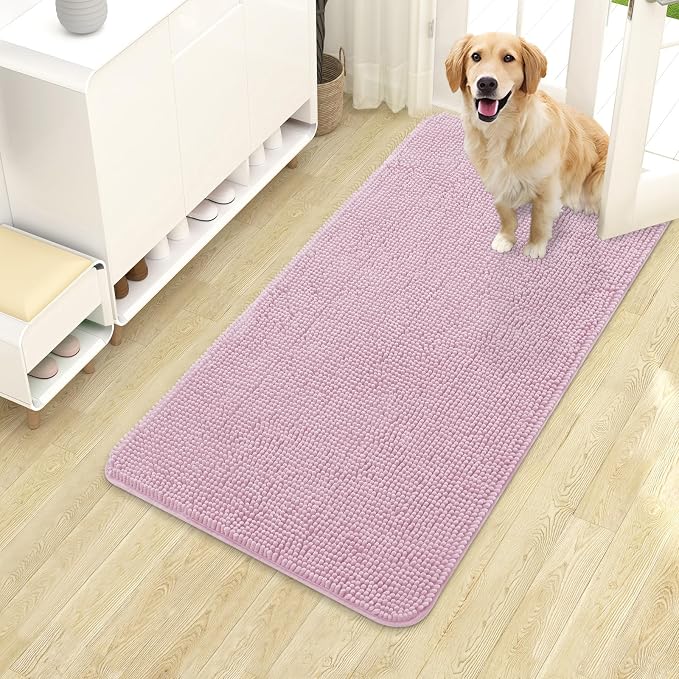 OLANLY Dog Door Mat for Muddy Paws 40x24, Absorbs Moisture and Dirt, Absorbent Non-Slip Washable Doormat, Quick Dry Chenille Mud Mat for Dogs, Entry Indoor Entryway Carpet for Inside Floor, Dusty Rose by OLANLY