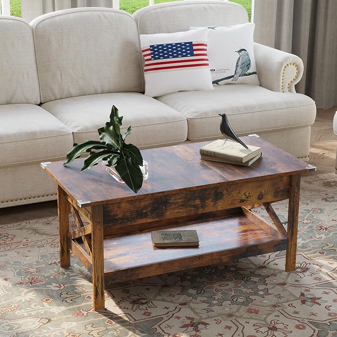 Lift Top Coffee Table with Storage, Small Coffee Table with Hidden Compartment, Dining Center Tables with Lifting Tabletop for Living Room, Home Office