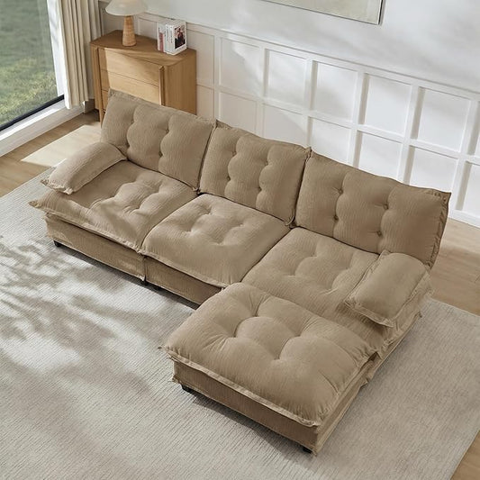 108" Oversized L Shaped Modular Sectional Sofa with Reversible Ottoman, Comfy Chenille Upholstered Cloud Couch 4-Seater Sofa Set for Living Room, Apartment, Office | Free Combination, Tufted