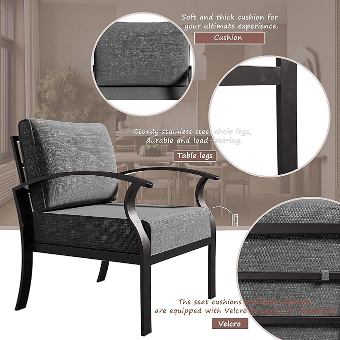 Aluminum Patio Furniture Set with Rectangular Coffee Table, 5 Seats Outdoor Patio Conversation Sets w/5.1" Cushions,Patio Conversation Sets for Garden, Backyard, Porch-Grey