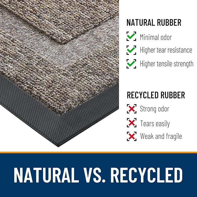 OLANLY Front Door Mat Indoor Outdoor Entrance, Waterproof All-Season, All-Weather Doormat, Sturdy Natural Rubber, Low Profile, Easy Clean Patio Porch Entryway Mat, 35x23, Khaki and White - Image 4