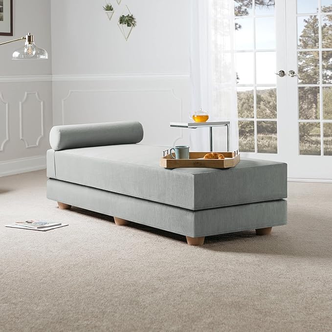 Jaxx Alon Daybed - Fold-Out Sleeper Chaise with Premium Memory Foam Queen-Size Mattress - Made in The USA - Ice