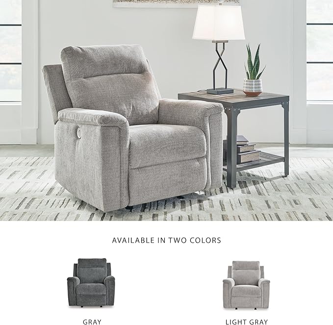 Signature Design by Ashley Barnsana Casual Power Recliner with Rocking Motion and USB Port, Light Gray