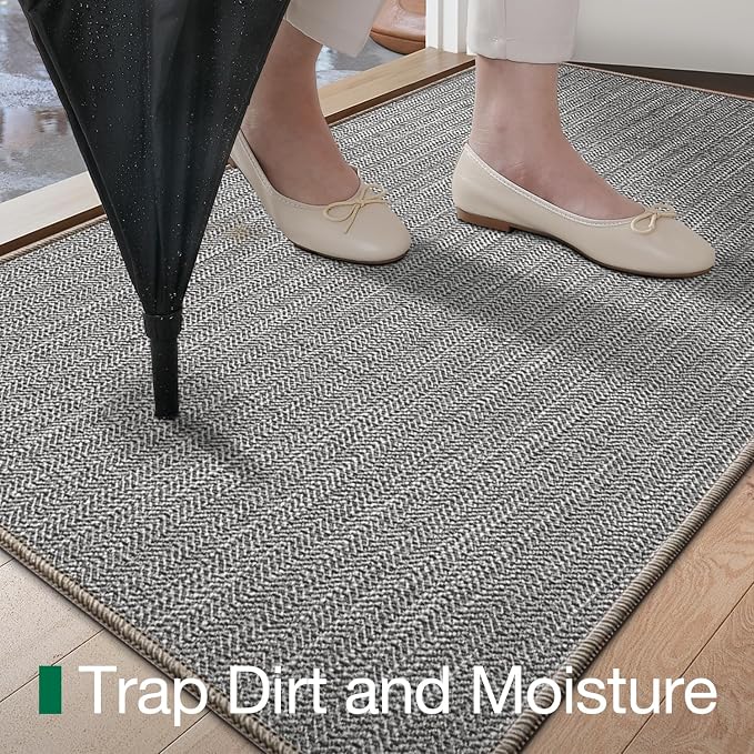 LUMI Ultra Thin Indoor Door Mat 48x72, Low Profile Entrance Mat, Non Slip Rubber Backing Dirt Trapper Doormat for Front Entryway, Grey - Image 4