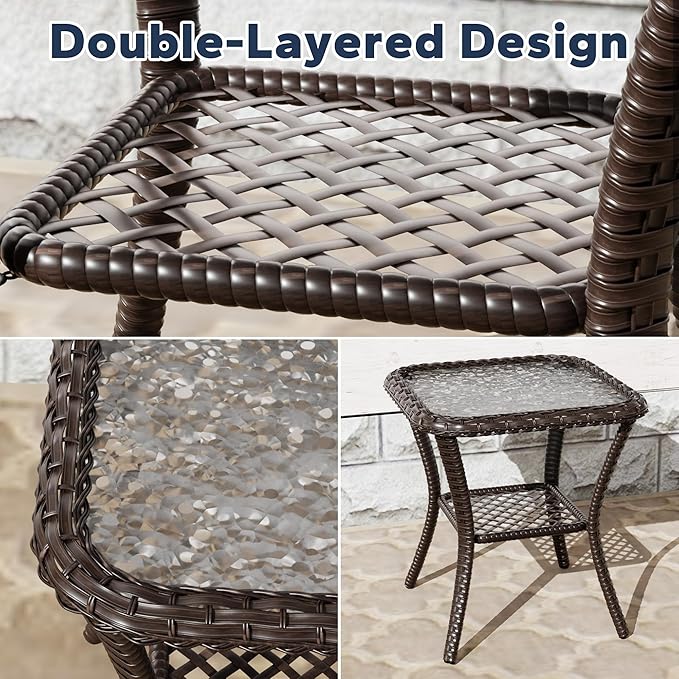 4 PCS Outdoor Conversation Set | 55" Couch, 2 Swivel Chairs, 1 Side Table， Patio Wicker Conversation Furniture with Removable Cushions for Bistro, Deck, Sunroom(Beige)