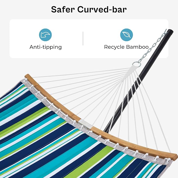 SUPERJARE Hammock with Stand, 2 Person Heavy Duty Hammock with Padded Cotton, Detachable Pillow & Strong Curved-Bar & Portable Carrying Bag, Perfect for Outdoor & Indoor - Dark Cyan - Image 7