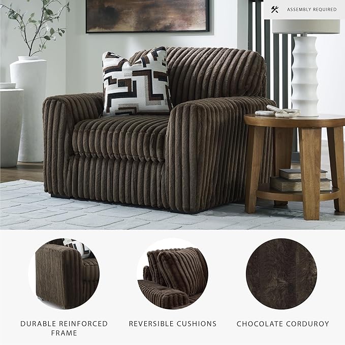 Signature Design by Ashley Midnight-Madness Modern Upholstered Oversized Chair with Reversible Cushions, Dark Brown