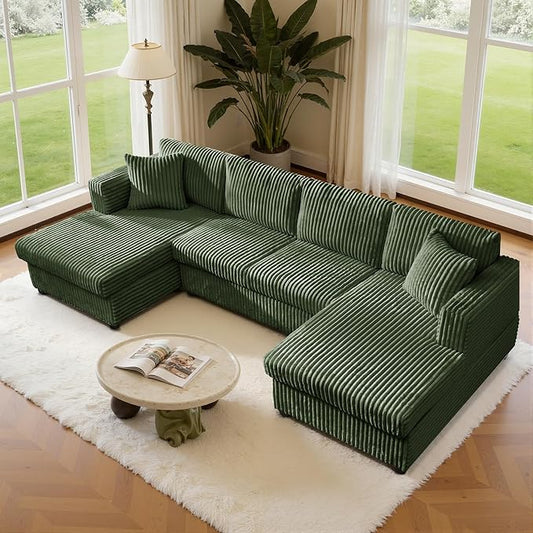 123" U-Shaped Modular sectional Sofa, Two L-Shape Chaise with 2 Cloud Couch sectional with Two Pillows, couches for Living Room (Green)