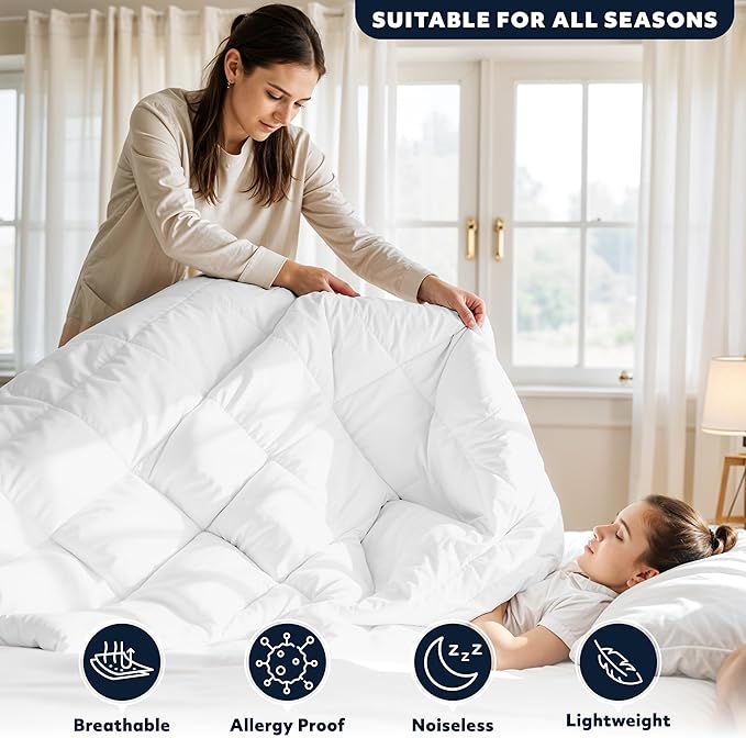 LUX Décor Lightweight Comforter Twin Size - Soft Breathable Down Alternative Diamond Stitched, All Season White Comforter with Double Stitched Piping, Oeko-TEX
