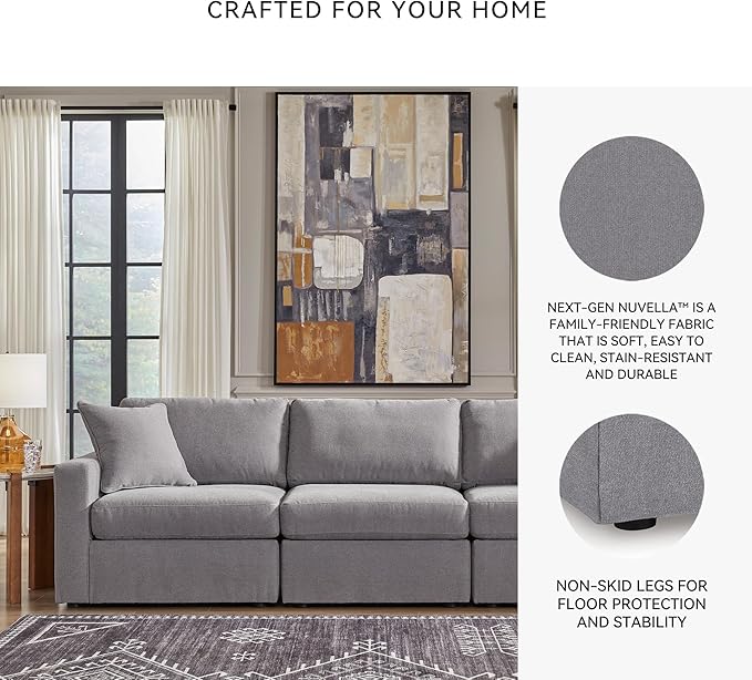 Signature Design by Ashley Modmax Casual Modular Stain Resistant 3-Piece Sofa with Removable Covers and 2 Accent Pillows, Light Gray