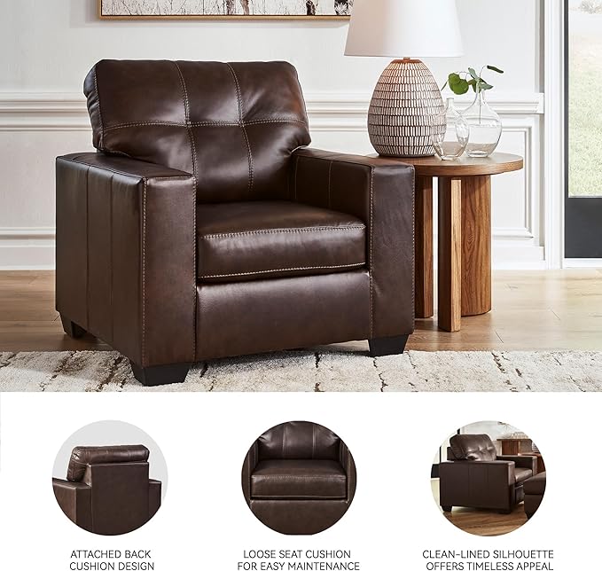 Signature Design by Ashley Santorine Classic Tufted Leather Match Chair, Dark Brown