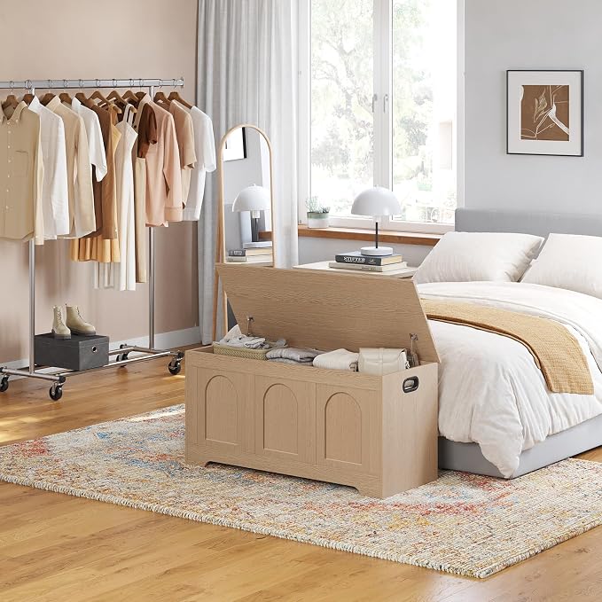 DINZI LVJ Storage Chest, 39.4”Wooden Storage Box with 2 Safety Hinges, Entryway Shoe Bench with Flip-Top, Trunk for Living Room, Bedroom, Easy Assembly, Natural - Image 8