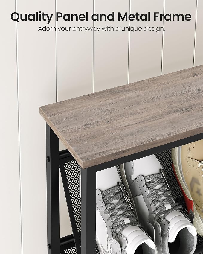 CHOEZON Shoe Rack, 4-Tier Slanted Shoe Storage Shelf, Narrow Shoe Rack for Entryway, Shoe Organizer with Adjustable Feet, Slim Shoe Shelf with Wooden Top and Metal Frame, Greige and Black TXJ75BG - Image 7