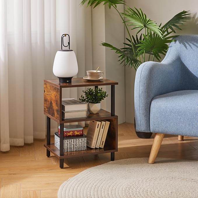 Aibiju Side Table for Bedroom, End Table Small, Mid-Century Modern Nightstand with Open Storage Shelf, Small Table Rustic Brown/Black YD-TM152H - Image 2