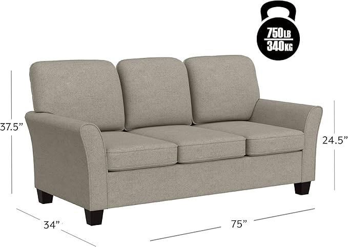 Hillsdale Lorena Modern Upholstered Sofa Fabric Couch, Greige