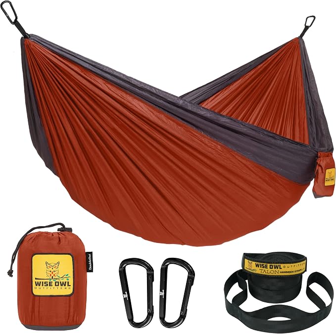 Wise Owl Outfitters Camping Hammock – 500lbs Portable Hammock with Tree Straps - Travel, Backpacking, Hiking, Outdoors Camping Gear - Single or Double by WiseOwlOutfitters