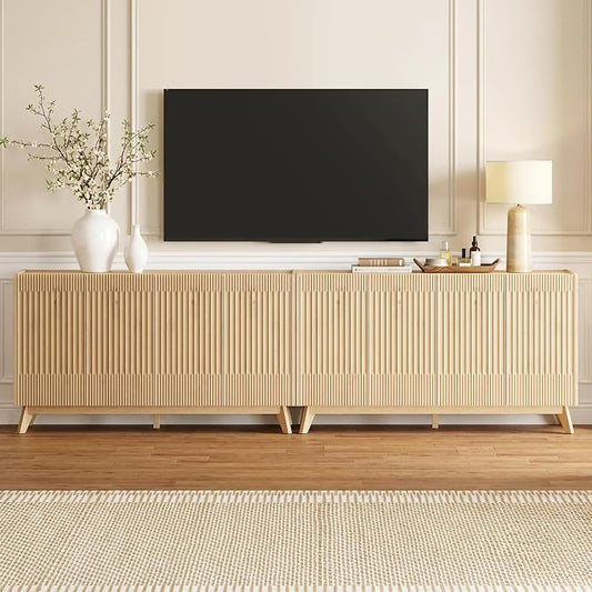 Fatmok 65" Large Sideboard Buffet Cabinet with Storage, Set of 2 Modern Fluted Credenza Buffet Tables with Doors & Adjustable Shelves for Living Room, Kitchen, or Dining Room, Natural Oak by Fatmok