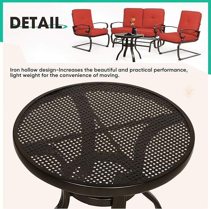 Incbruce 4Pcs Outdoor Metal Furniture Patio Conversation Sets (Glider, Bistro Table, 2 Spring Lounge Chairs) - Wrought Iron Outdoor Glider Chairs Sets (red)