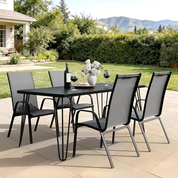 JEAREY Patio Dining Chairs Set of 4, Outdoor Stackable Dining Furniture Set, All Weather Dining Set for Lawn, Garden, Backyard, Poolside, Deep Gray - Image 8