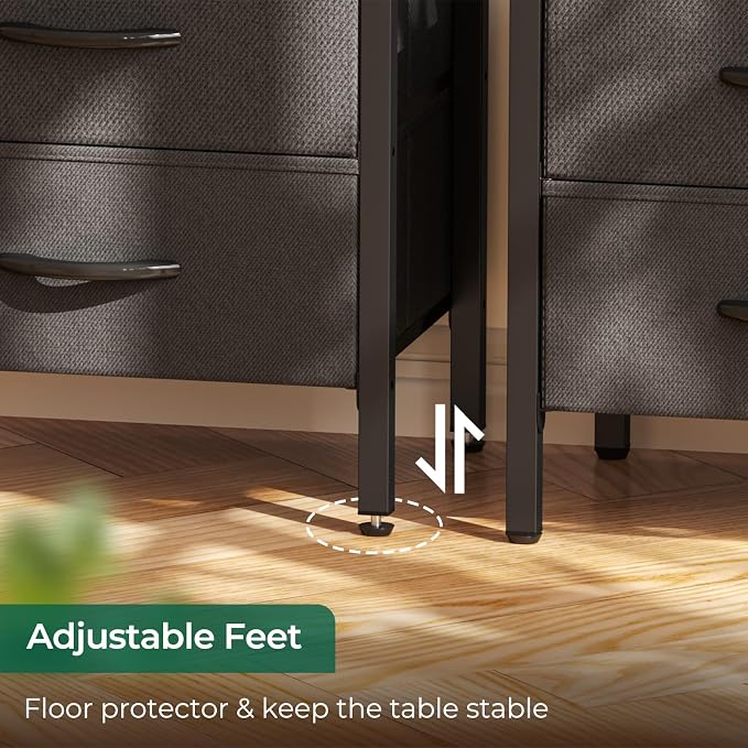 Huuger Nightstand with Charging Station, 27.6 Inch End Table Bedside Table with USB Ports and Outlets, Fabric Drawers, Night Stand for Bedroom, Rustic Brown and Black - Image 8