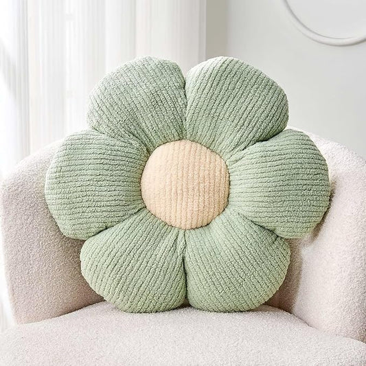 Kcvvcr Flower Throw Pillow, Soft Sage Green 17.7" Shaped Floor Pillow for Home Decor, Cute Aesthetic Plush Decorative Pillows for Bed, Sofa, Couch