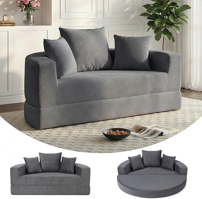 Casaphoria 67'' Wide Convertible Sofa Bed,Large Fold-Out Floor Couch with Comfy Back Pillows,Multi-Functional Sleeper for Living Room,Guest,Studio(Gray)