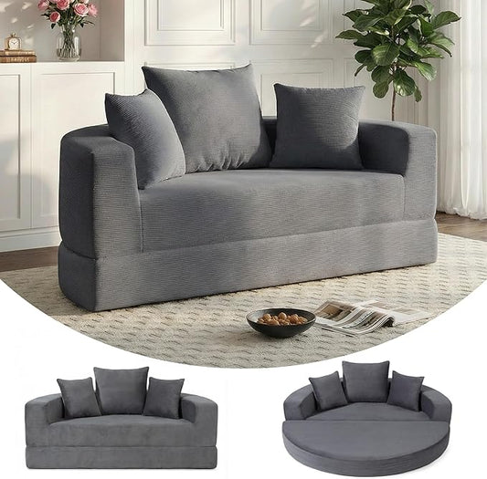 Casaphoria 67'' Wide Convertible Sofa Bed,Large Fold-Out Floor Couch with Comfy Back Pillows,Multi-Functional Sleeper for Living Room,Guest,Studio(Gray)